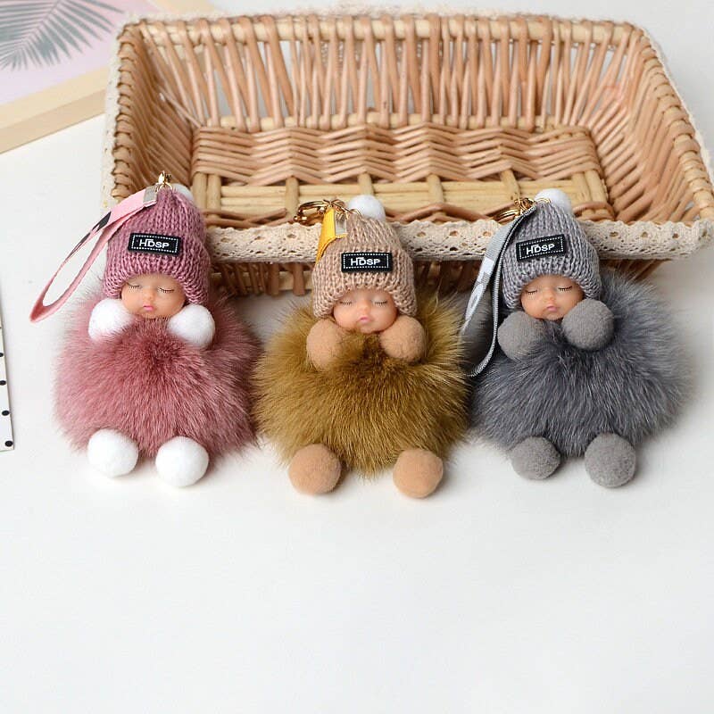 FurDecoration - Vendita all'ingrosso Portachiavi - Donna - Sleep Doll, portachiavi in vera pelliccia di volpe, con ciondolo, accessorio per telefono3