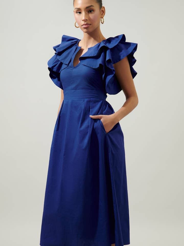 Sugarlips - Wholesale Dress - Women's - Santana Ruffle Sleeve Tie Back Midi Dress1