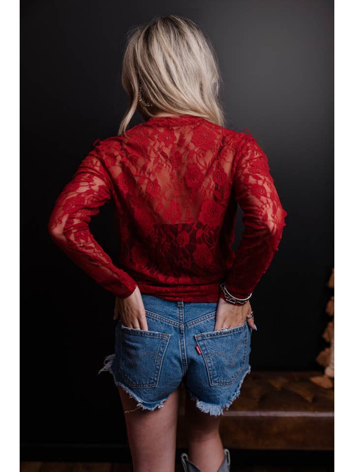 Red MK570 Roses Lace Mesh Top for wholesale on Faire