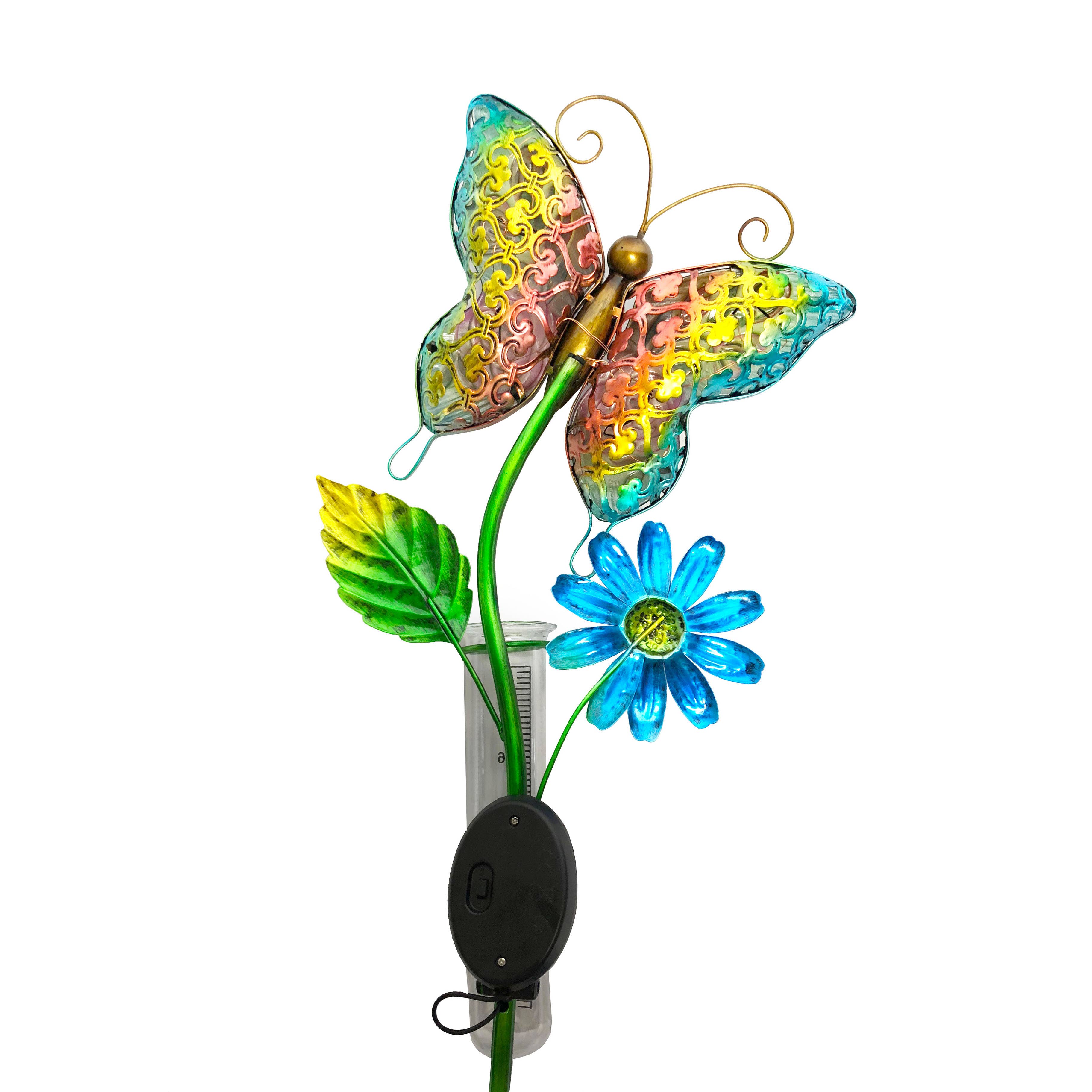 Continental Art Center - Vente Piquets de jardin/pelouse - Poteau de pluviomètre lumineux papillon solaire3