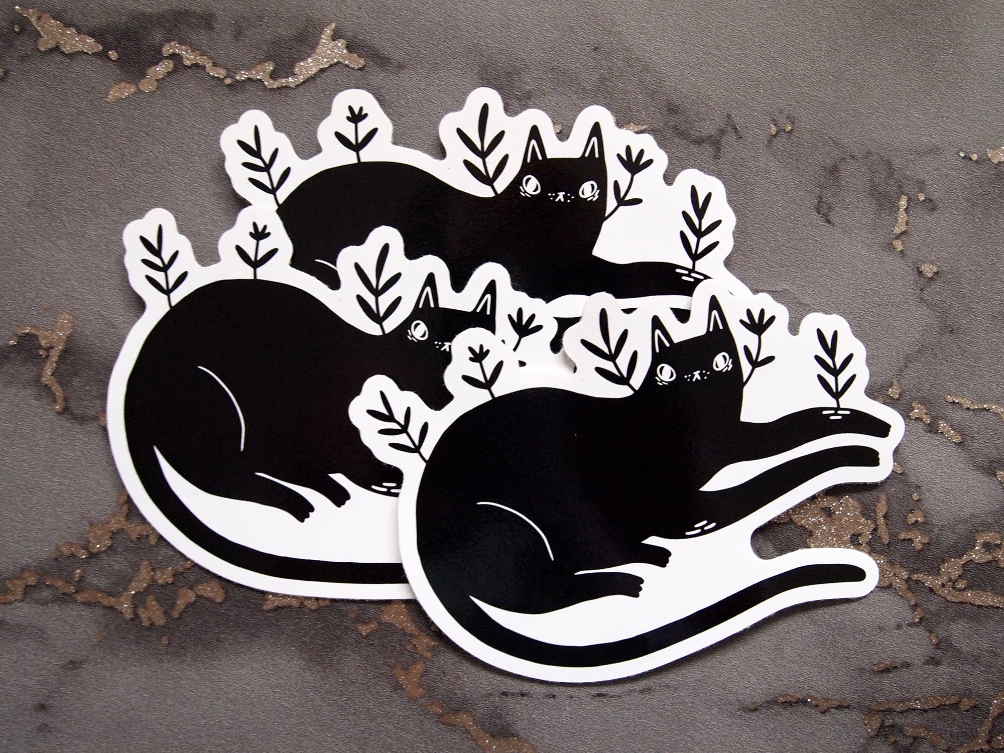 I LIKE CATS – wholesale Sticker – Leafy black cat vinyl sticker3