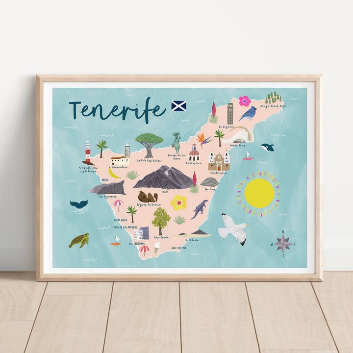 Tenerife Map Art Print for wholesale by Sarah Frances