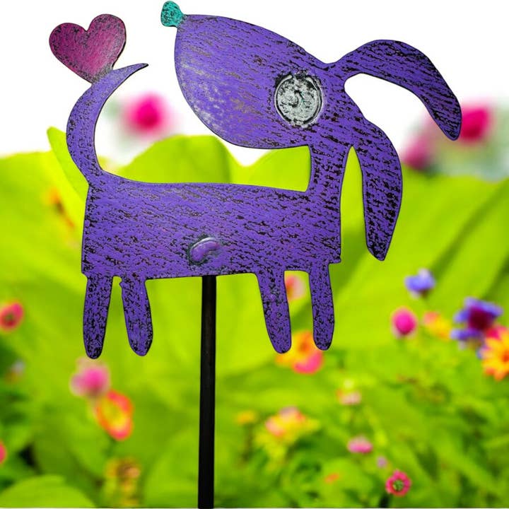 Metal Dog Plant Stake cute heart pet garden stake Whimsies for wholesale by Whimsies