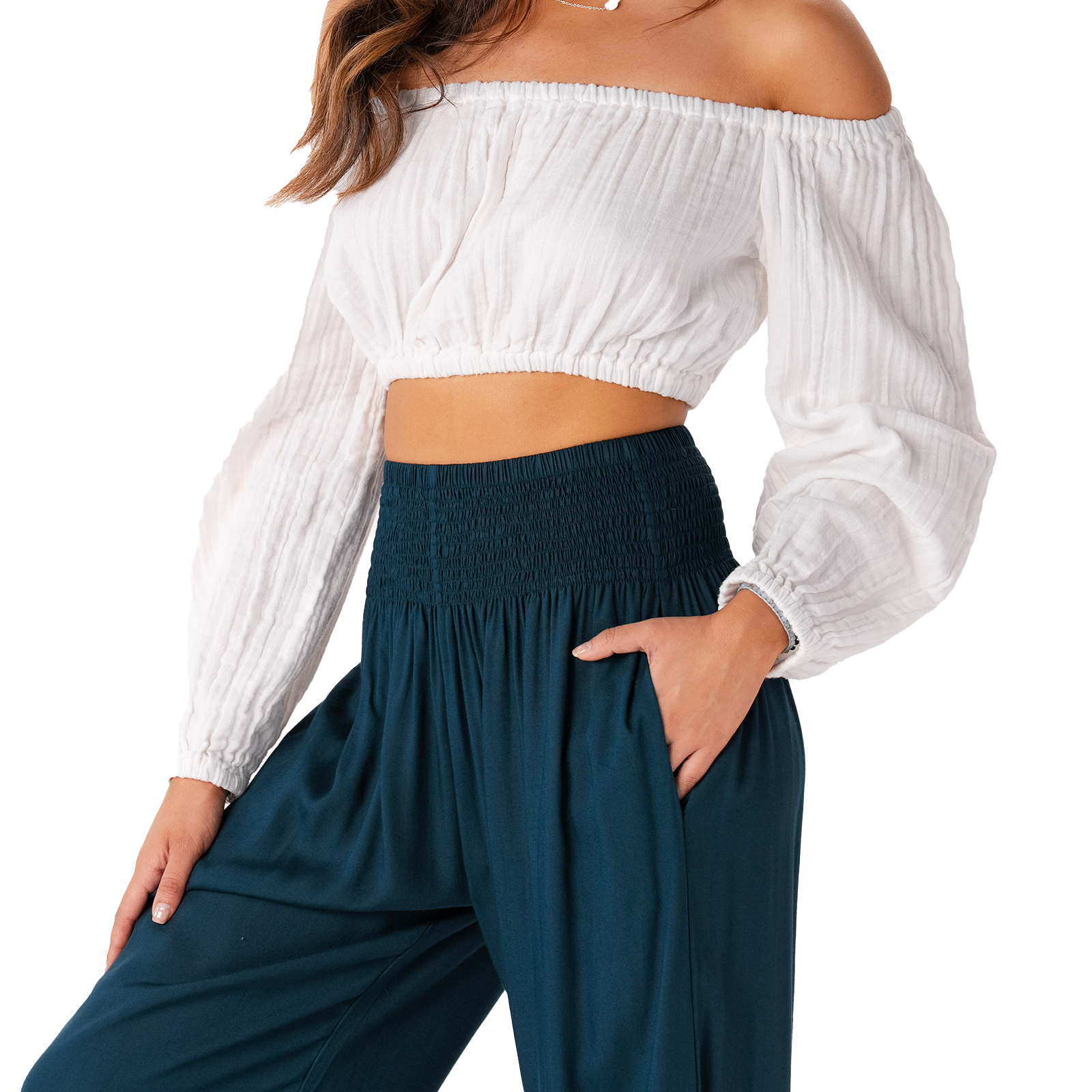 Lotus and Luna - Wholesale Pants - Women's - Deep Teal Harem Pants with Pockets3