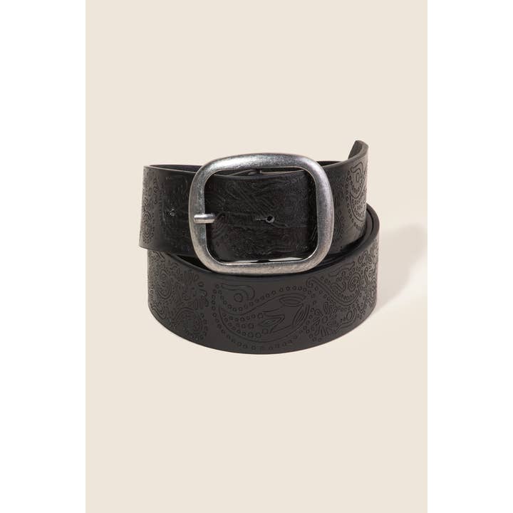 Wholesale Etched Floral Faux Leather Belt for your store Faire