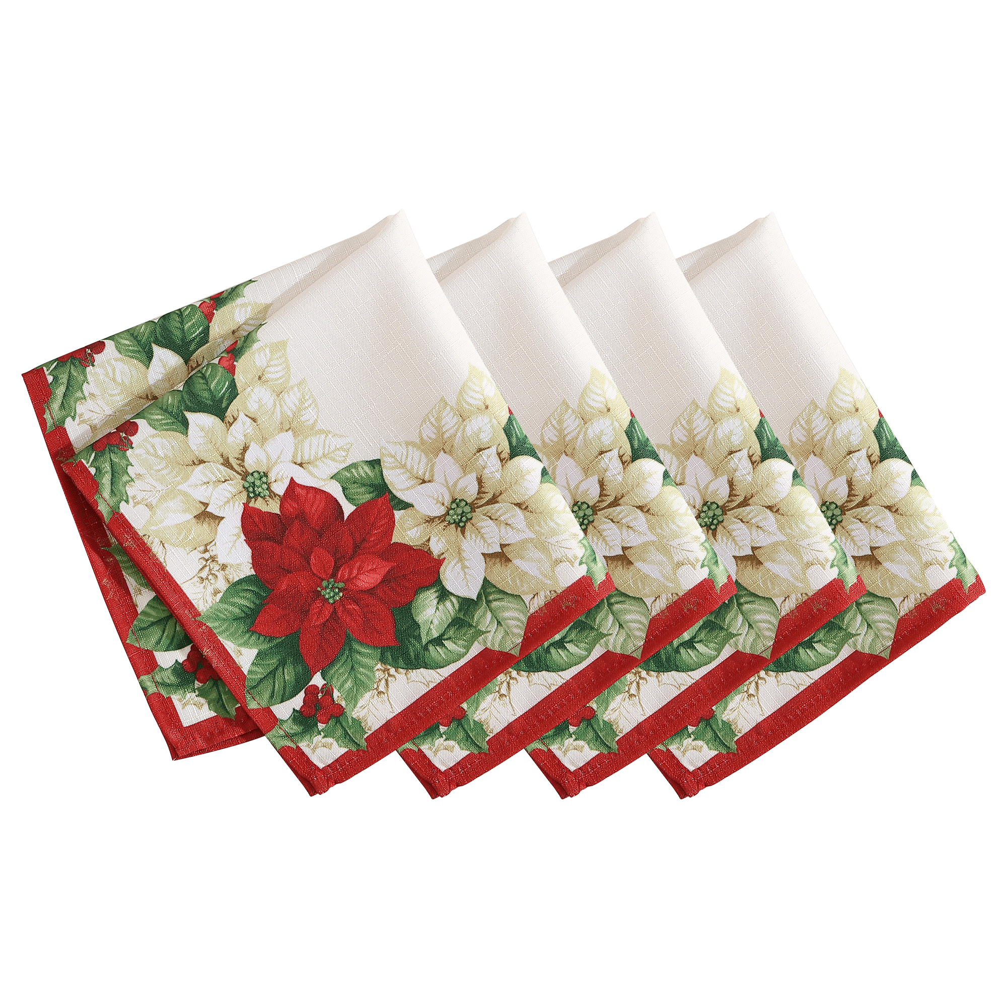 Threadmade Home - Wholesale Dinner & Cloth Napkin - Red & White Poinsettias Christmas Napkin, Set of 4 - 17x171