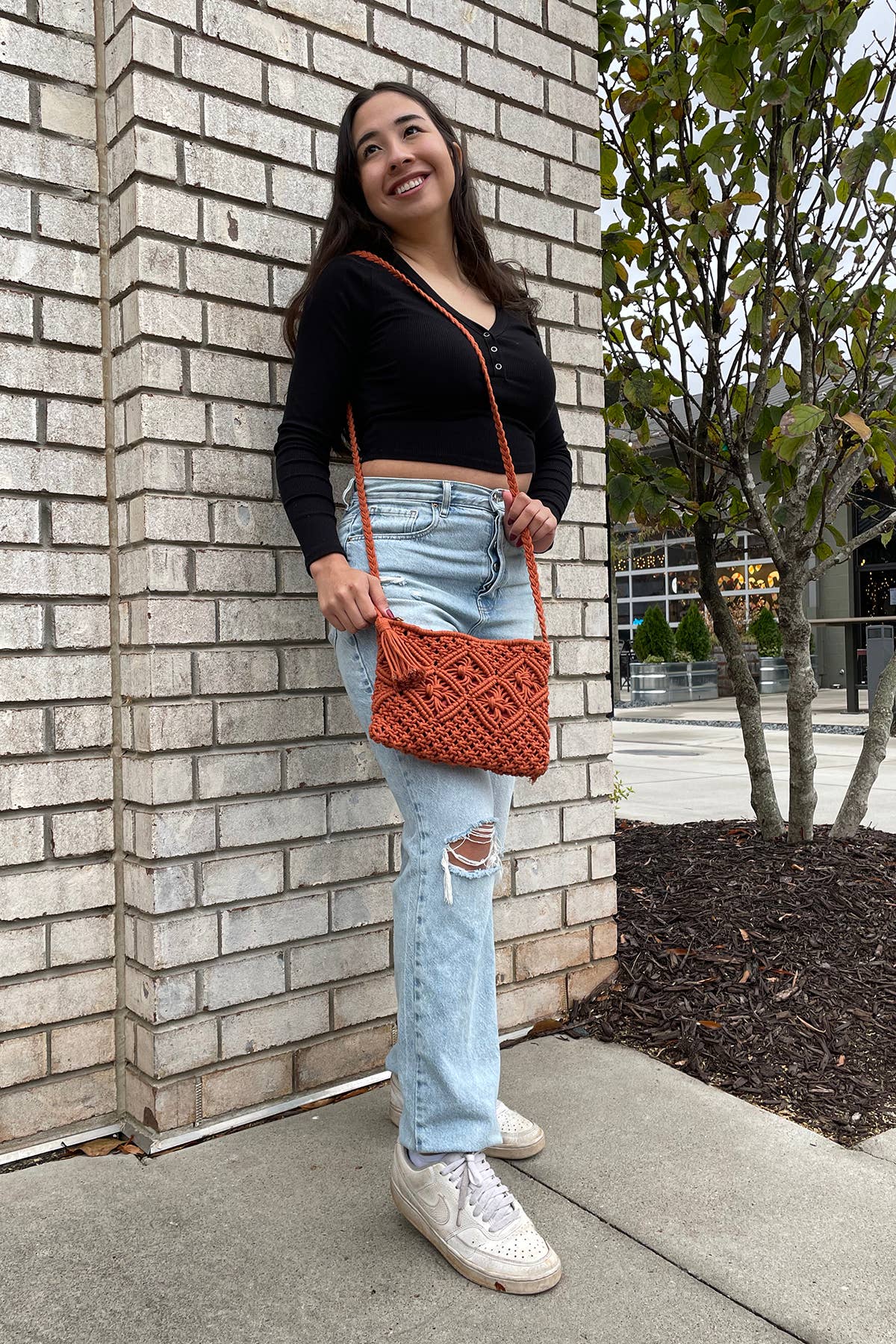 White N2273 Val Macrame Crossbody Bag with Tassel for wholesale on Faire0