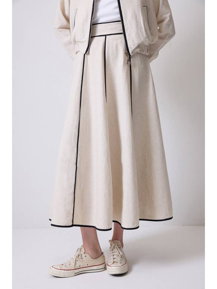Beige COMPLETO GIACCA E GONNA CON PROFILI IN TESSUTO DI LINO in vendita all'ingrosso su Faire4