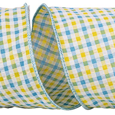 Seersucker Check Summer Wired Edge, Light Blue, 4 In for wholesale by RELIANT RIBBON