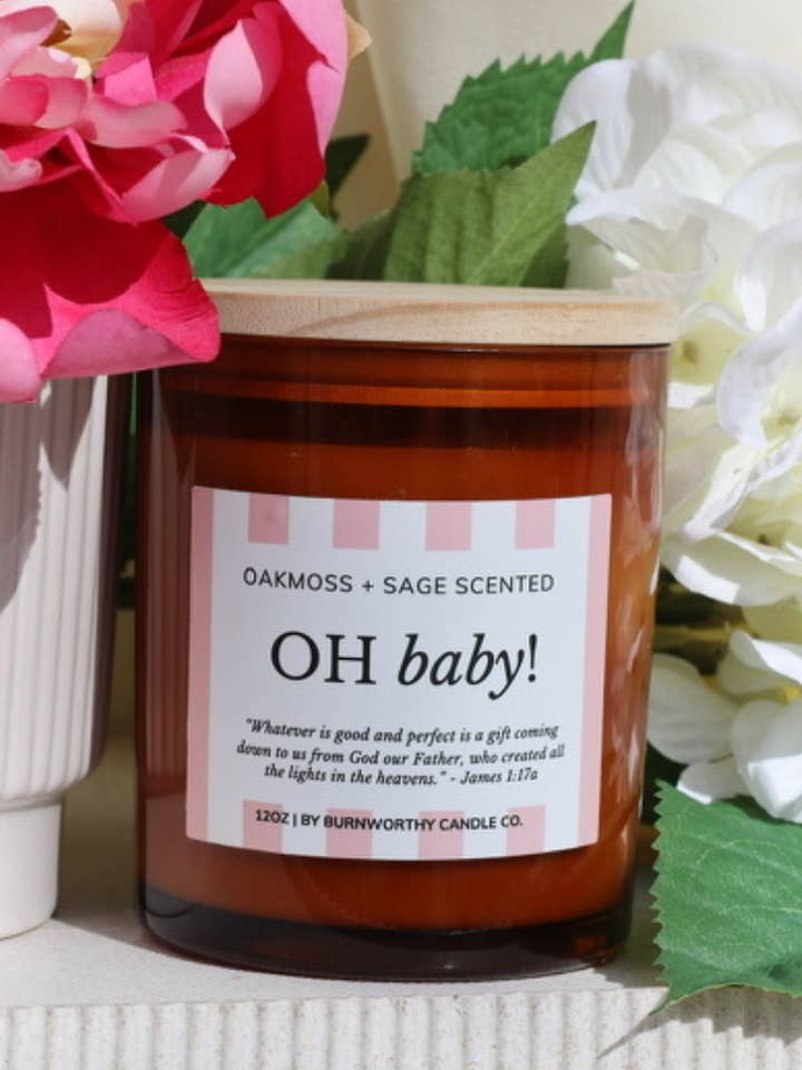 Oh Baby! - Pink 12oz Candle for wholesale by Burnworthy Candle Co.