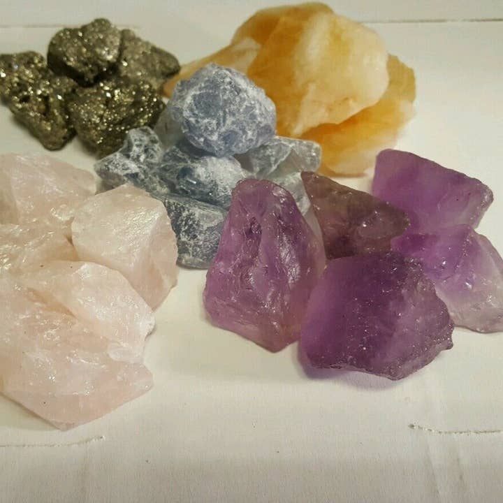 Tree of Life Gems – wholesale Spiritual stone/crystal – Amethyst-Citrine-Celestite-Pyrite-Rose Quartz Rough Rock Collection (1lb.)