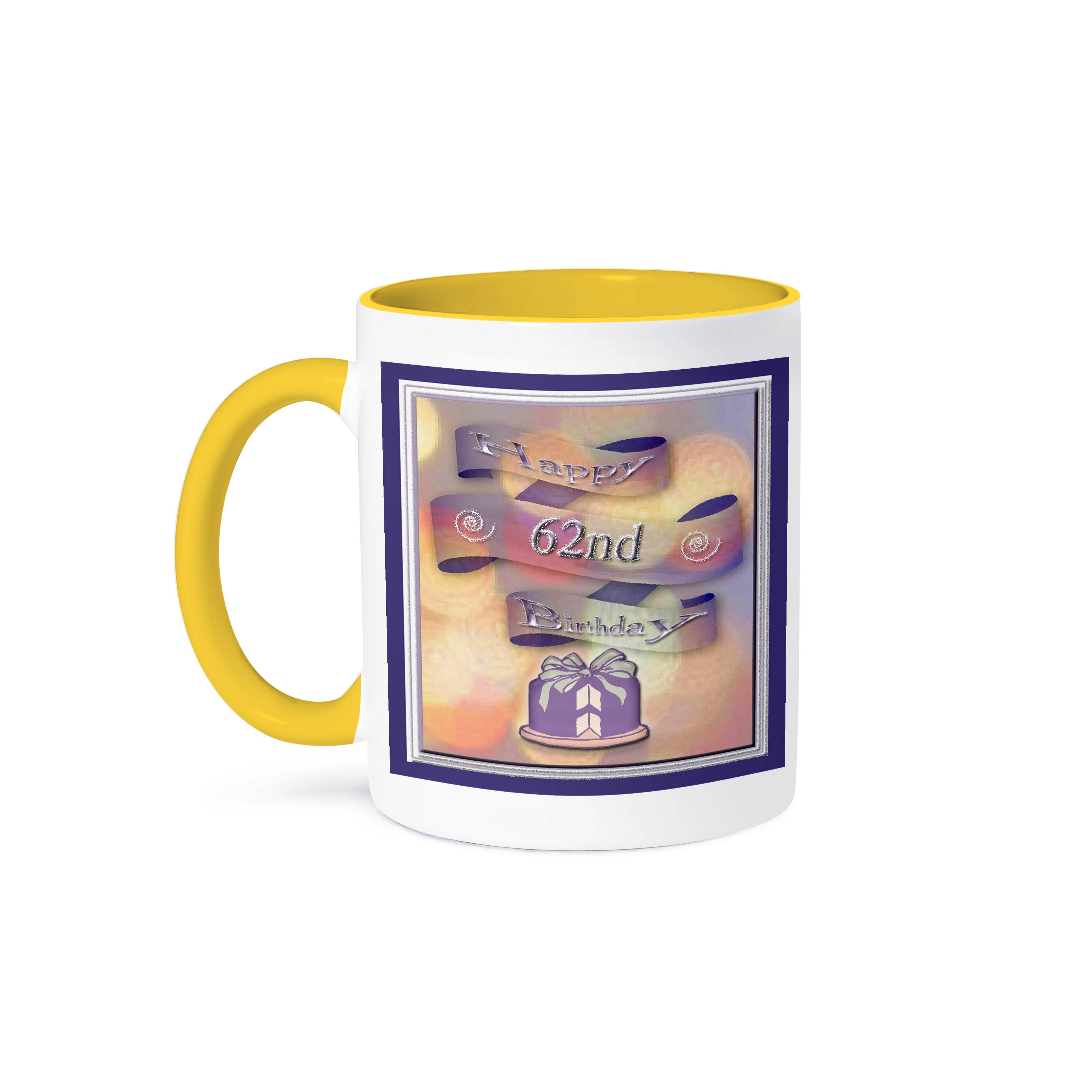 3dRose – wholesale Coffee mug – 3dRose, Ribbon and Cake Happy 62nd Birthday, Mug0