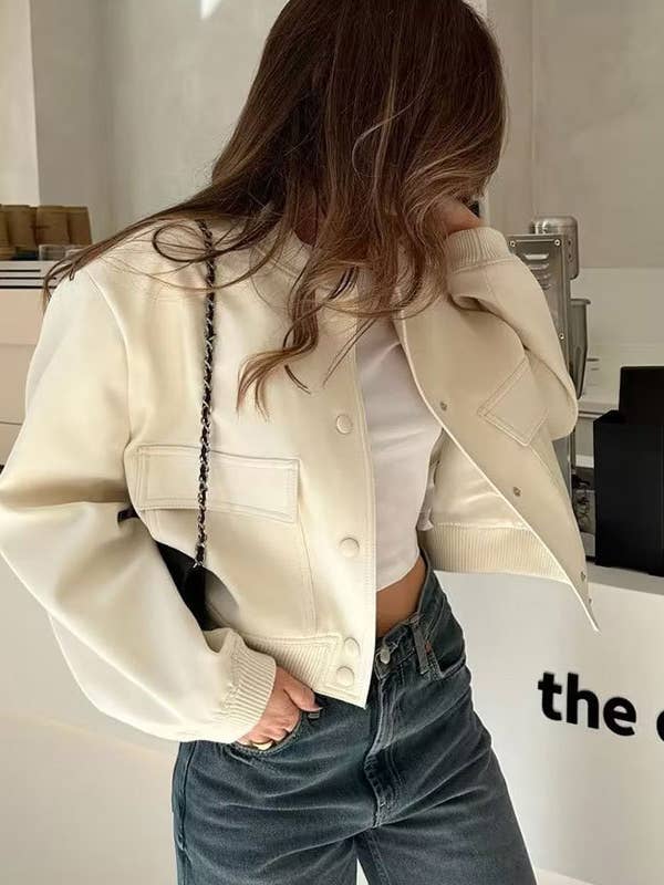 Effortless plain cropped jacket for wholesale by Rosa Clothing