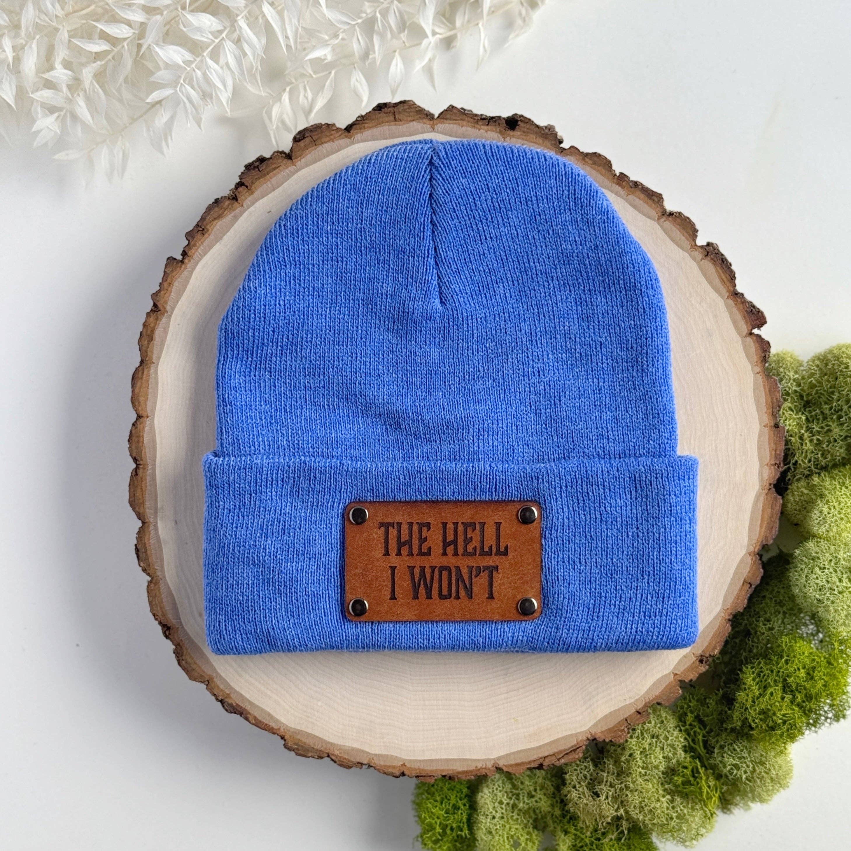 The Lonely Pine - Wholesale Beanie - Unisex - The Hell I Won't beanie with snap on/off leather patch10