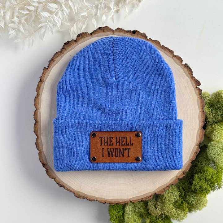 The Lonely Pine - Wholesale Beanie - Unisex - The Hell I Won't beanie with snap on/off leather patch10