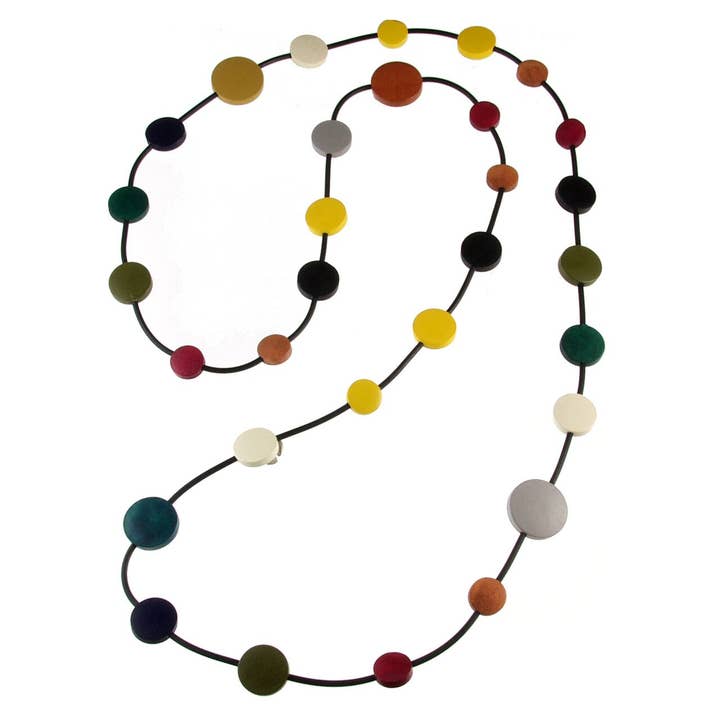Round Multi Color Wood Bead Rubber Necklace for wholesale by Origin Jewelry