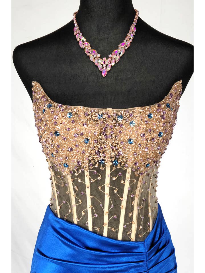 Chicas - Vente Robe de soirée – femme - Robe bustier en satin avec corset à perles et sequins C8317