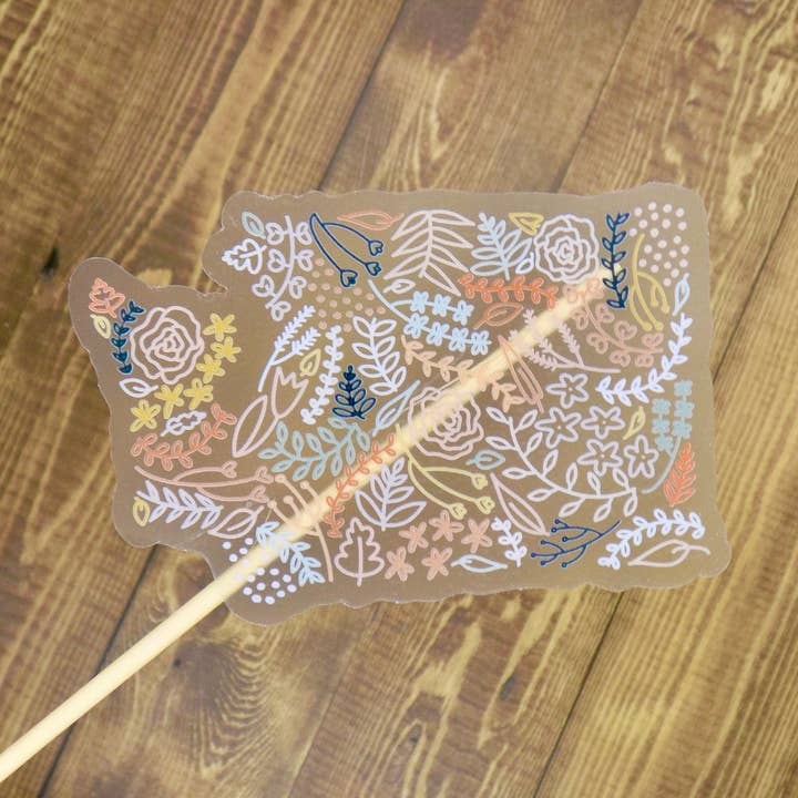 Clear Washington Floral Sticker. Weatherproof State Sticker. Vinyl Matte Sticker. for wholesale by Nolie Co