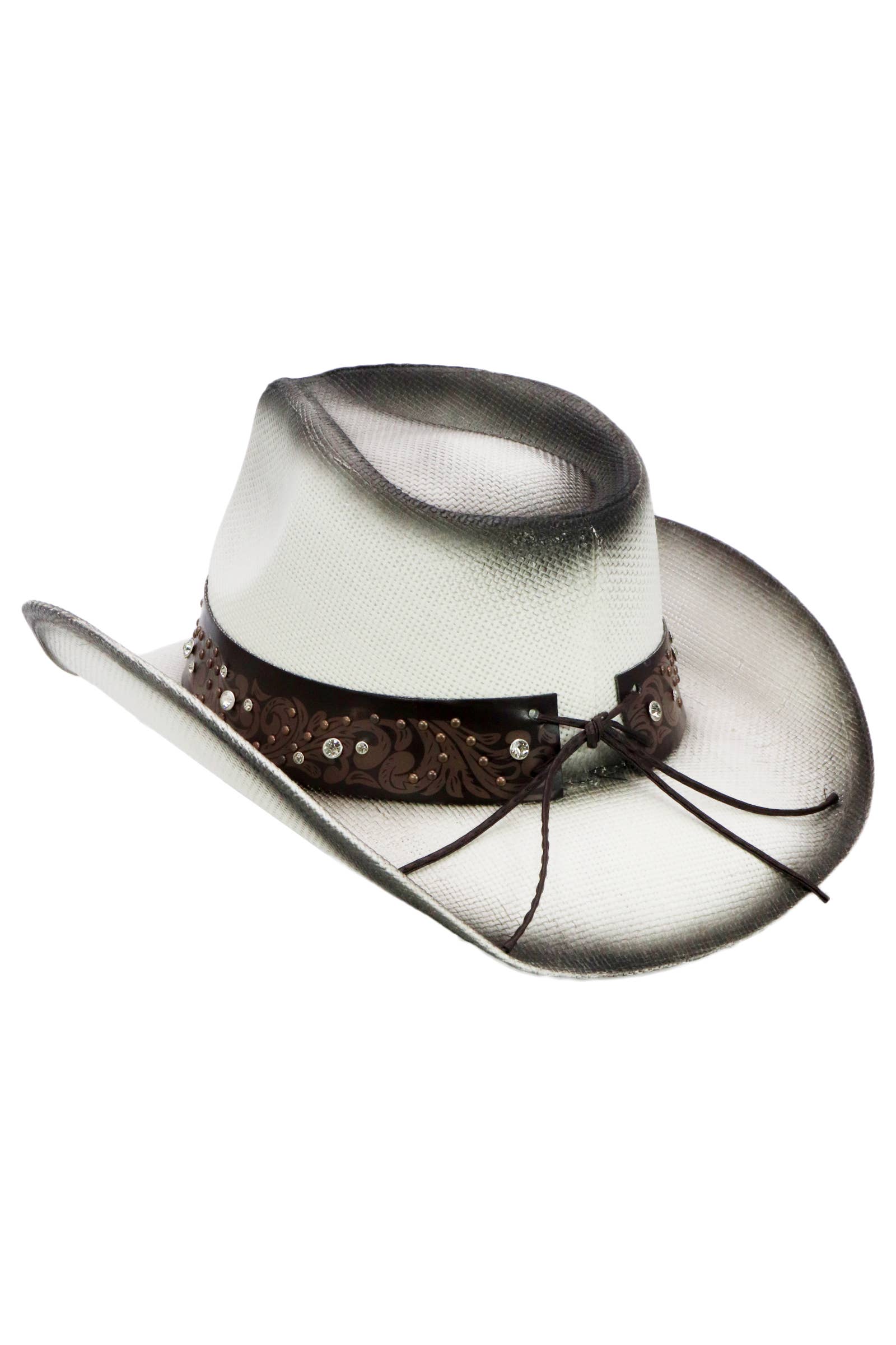 Cap Zone - Wholesale Cowboy Hat - Unisex - Heart Bling Rhinestone Belt Ombre Straw Cowboy Hat18