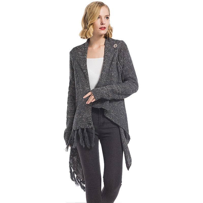 Mirazshoes WholeSale – wholesale Cardigan – Women’s – Long Sleeves Solid Color Tassel Loose Knitted Cardigan Outerwear7