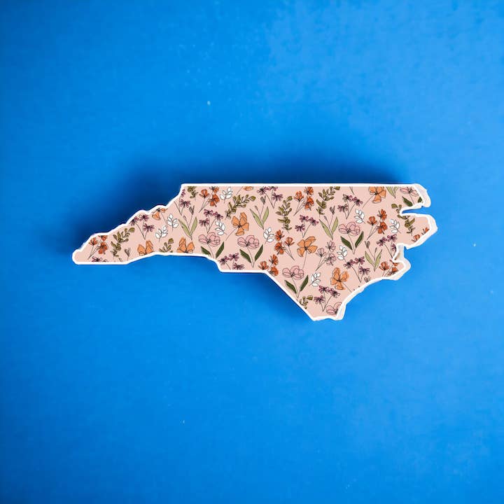 Floral North Carolina State Sticker with Flowers for wholesale by Positively North Carolina