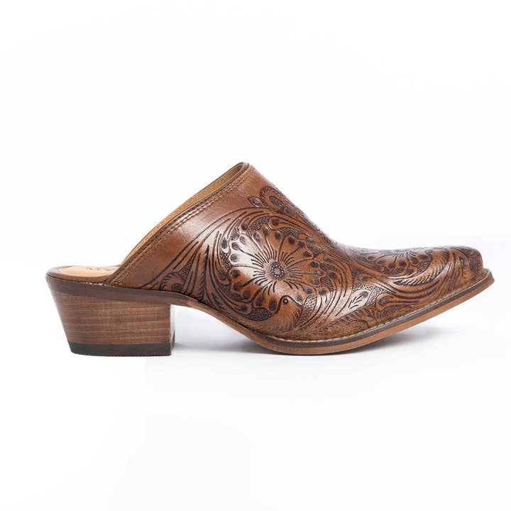 Valeria Hand-tooled Mules for wholesale by Myra Bag