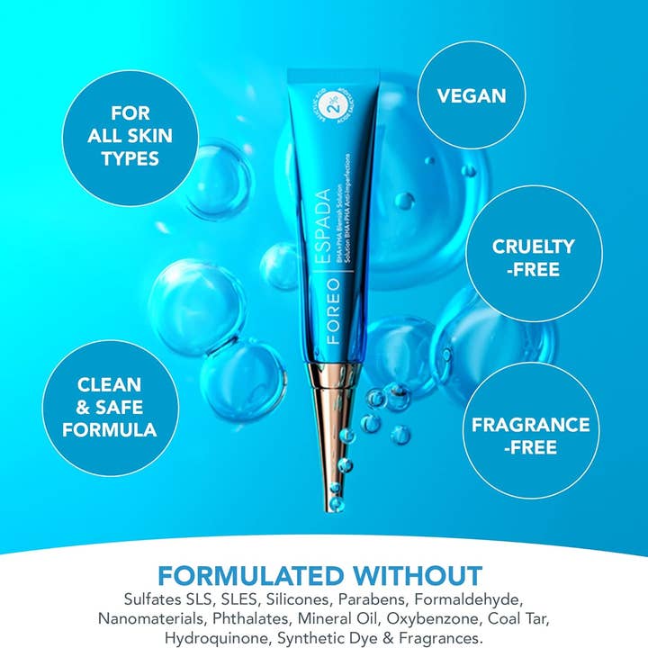 Beauty Goddess – Adesivo de acne/hidrocolóide por atacado – FOREO ESPADA BHA+PHA Solução para Imperfeições 15 ml, Tratamento de Acne & Removedor de Pontos Negros, Cuidado Facial, 2% Ácido Salicílico, Hamamélis, Óleo de Árvore do Chá, Niacinamida, Testado por Dermatologistas, Livre de Crueldade & Vegan, Azul5