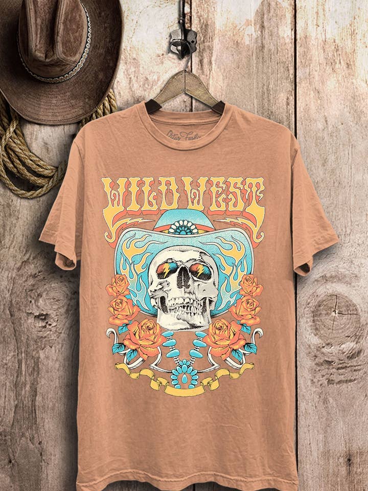 Wild West Cowboy Skull Graphic Top for wholesale by Lotus Fashion Collection
