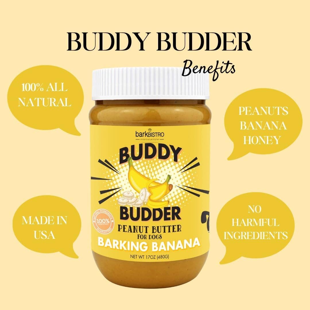 Elite Pet Distributors - Wholesale Pet Treats - Dog - Bark Bistro Barking Banana Buddy Budder 17oz jar4