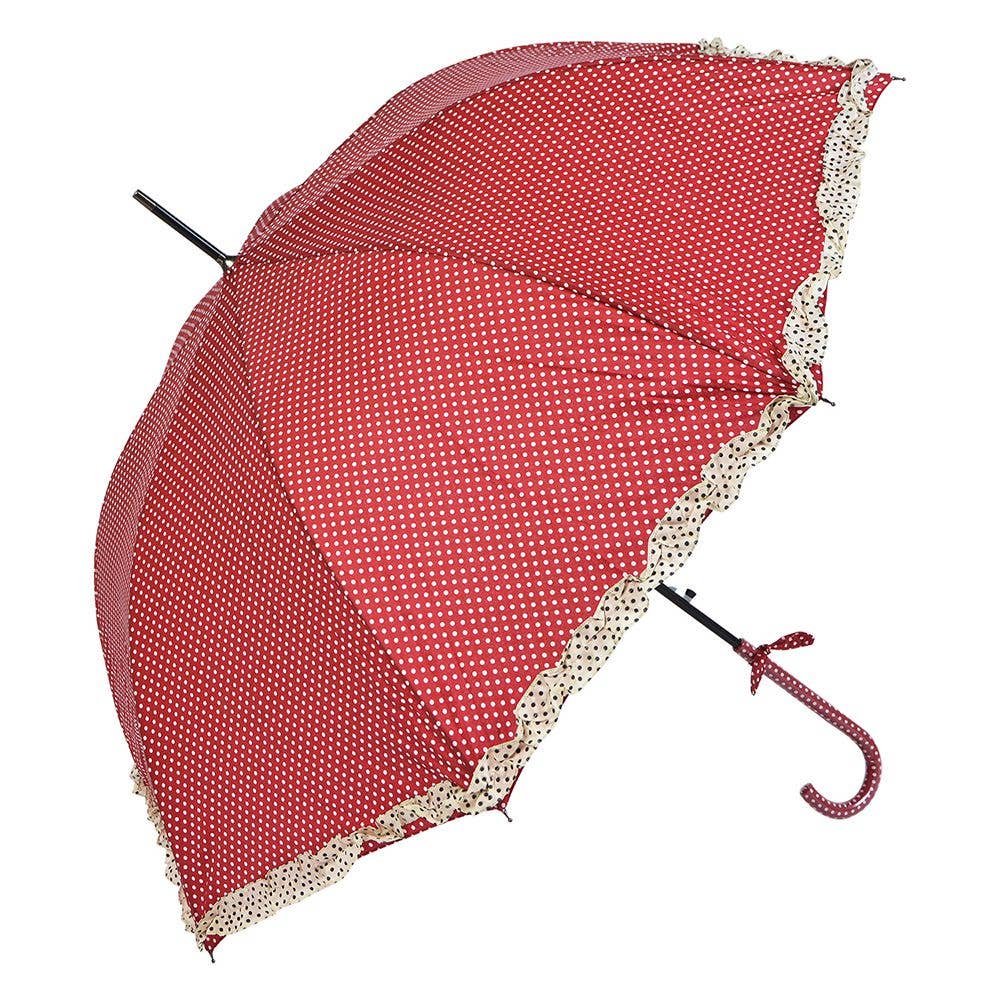 Clayre & Eef – Großhandel Regenschirm – Unisex – JZUM0030R Regenschirm für Erwachsene, Ø 90 cm, roter Schirm aus Polyester mit Punkten0