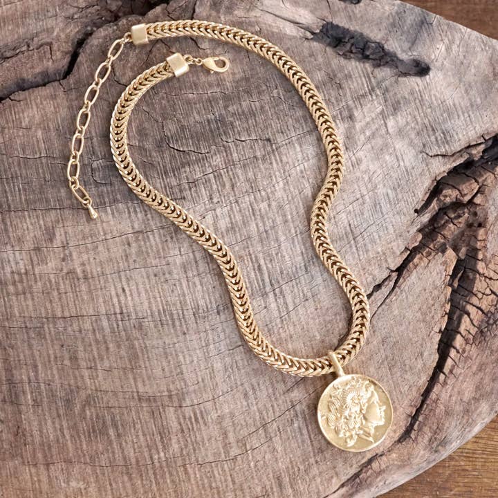 PennyLine inc - Vente Colliers à pendentif - Collier à chaîne Coin Statement doré usé5