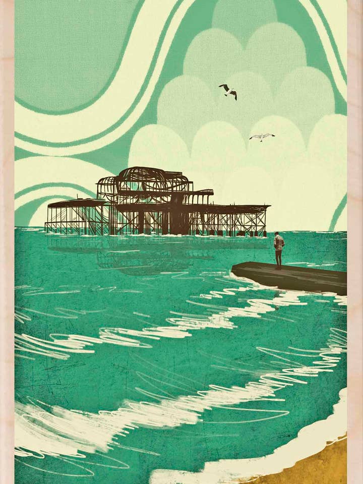 Brighton, Sussex - Cartes et aimants écologiques pour la vente par THE WOODEN POSTCARD COMPANY