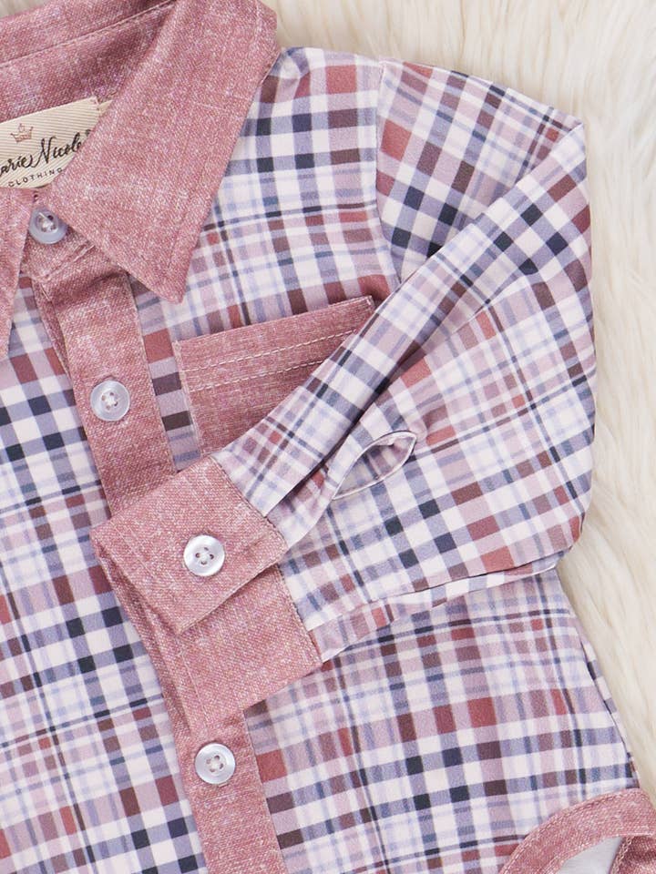 Marie Nicole Clothing - Wholesale Jumpsuit - Baby - Pocket Button Up Plaid Bubble- Tan3