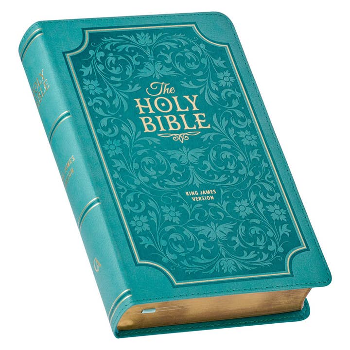 Christian Art Gifts - Vente Livre sur la religion - Bible KJV à imprimé géant en similicuir, taille standard, motif floral, bleu sarcelle1