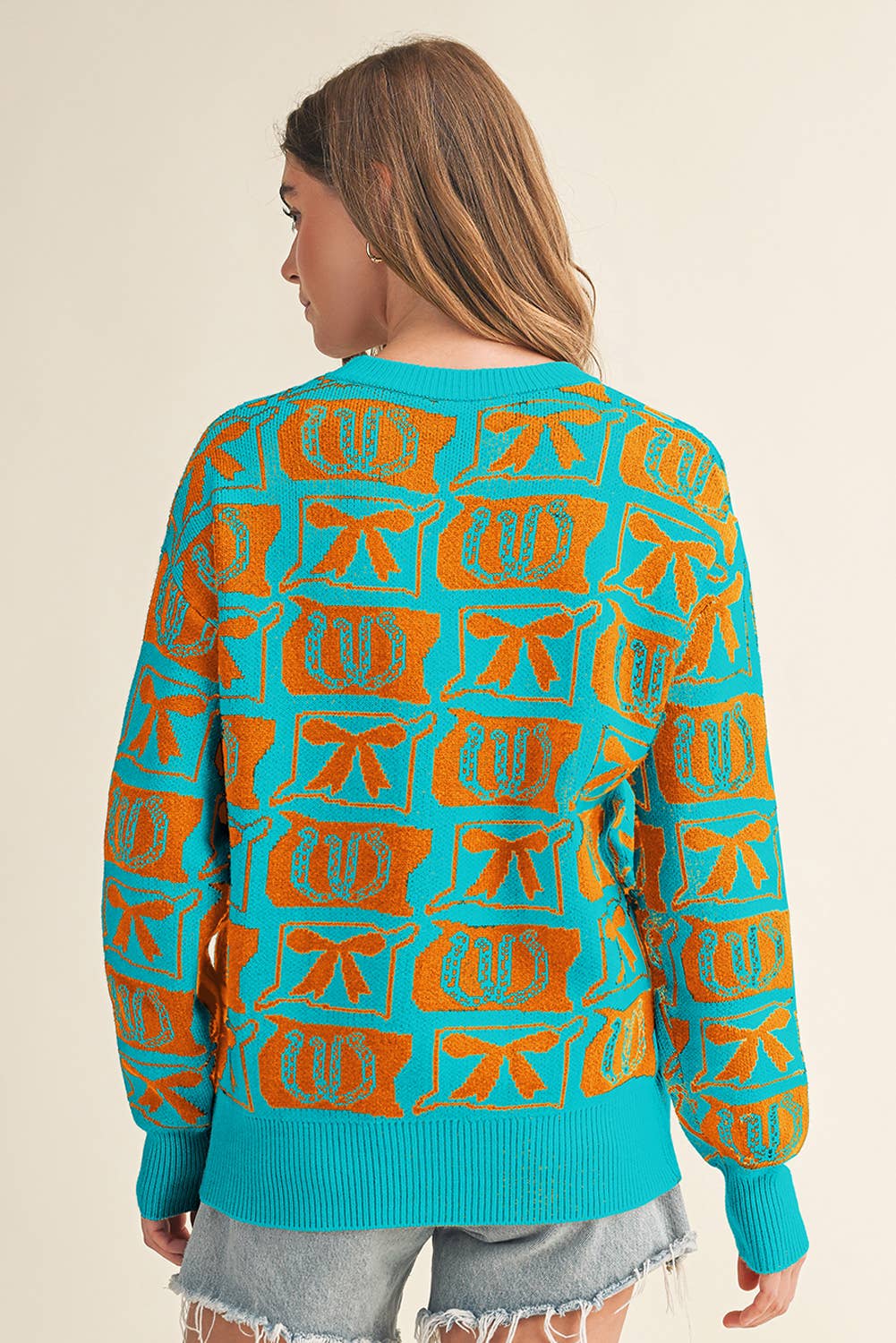 Aapparella - Wholesale Knit Sweater - Women's - Bows & Horseshoes  Fashion Western Pattern Sweater | S-4X14