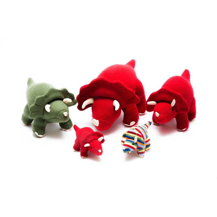 Best Years Ltd - Wholesale Stuffed/Plush Toy - Kids & Baby - Knitted Triceratops Dinosaur Teddy Soft Toy - Moss Green3
