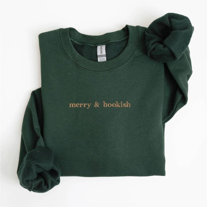 Merry & Bookish Embroidered Christmas Sweatshirt - Gold for wholesale by P E T I T R U E