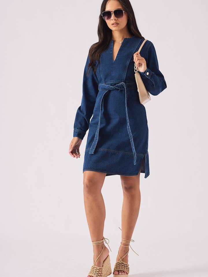 Heath Wrap Denim Kjole - Mørkeblå for engroshandel hos JMOJO UK Limited