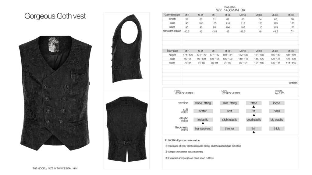 Western Fashion – wholesale Kostymväst - Herr – WY1436 - Röd gotisk väst4