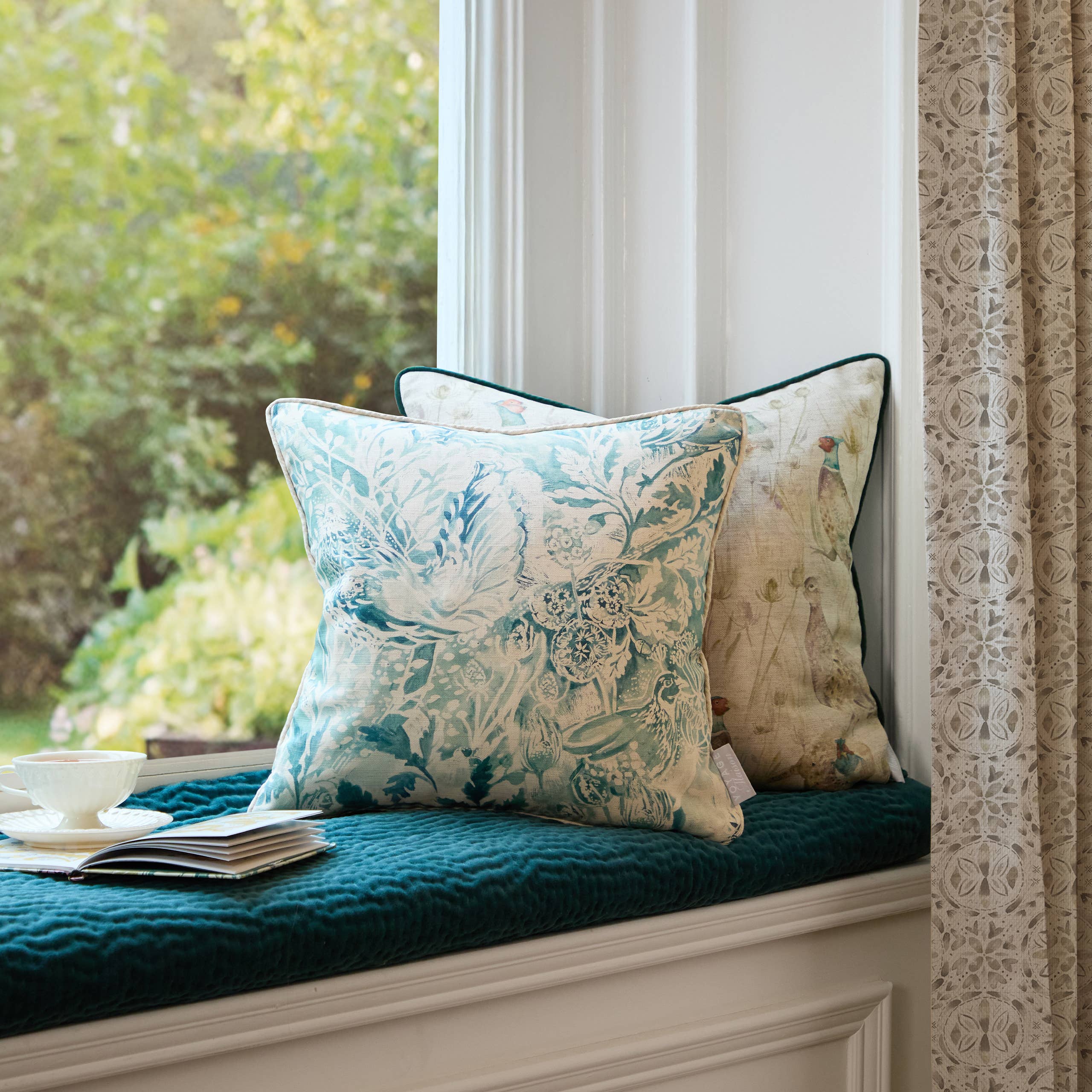 Rothesay Printed Piped Cushion Duck Egg for wholesale on Faire5