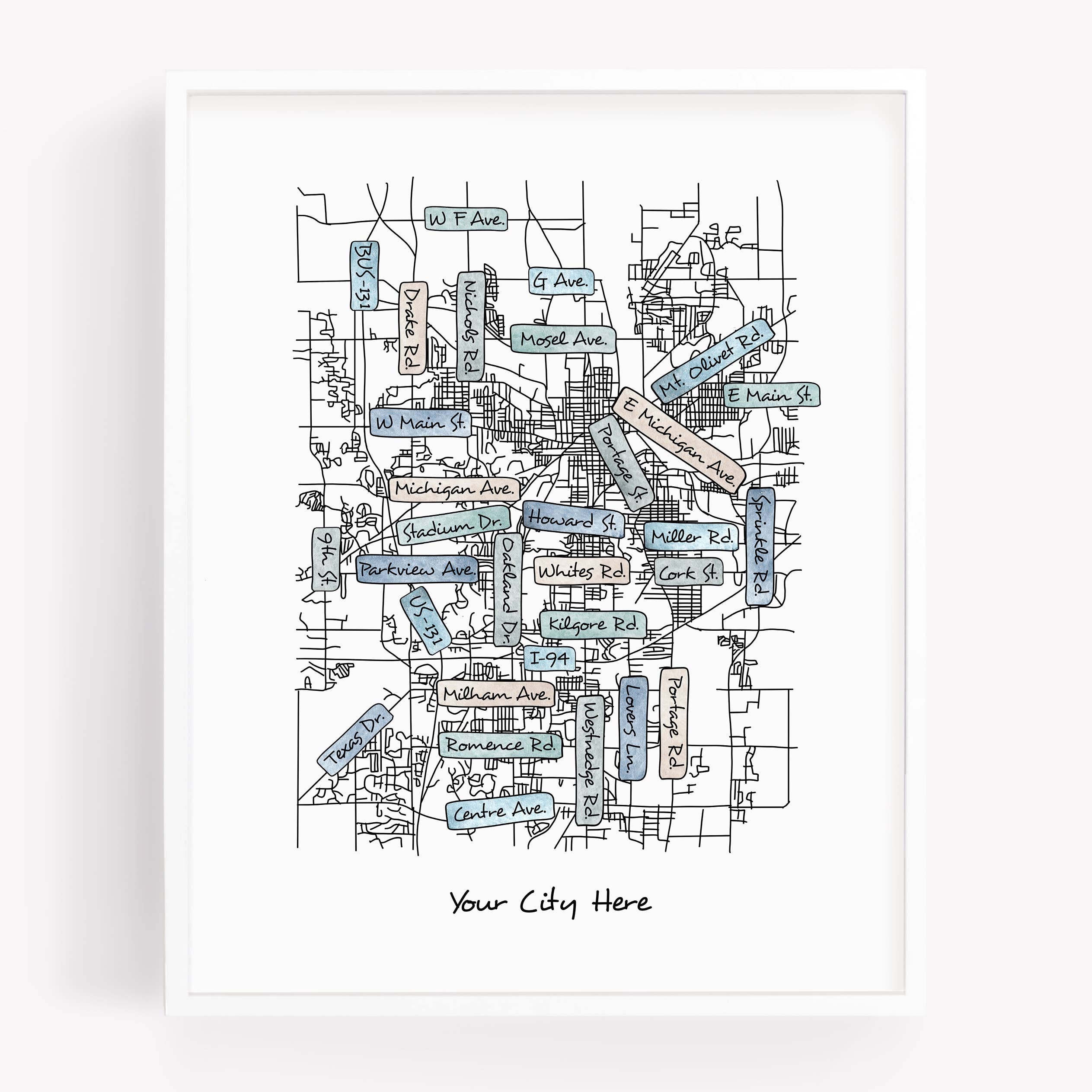 Sparks House Co. - Wholesale Art Print - Street Map Print - Street Names - Your City - Custom Order0