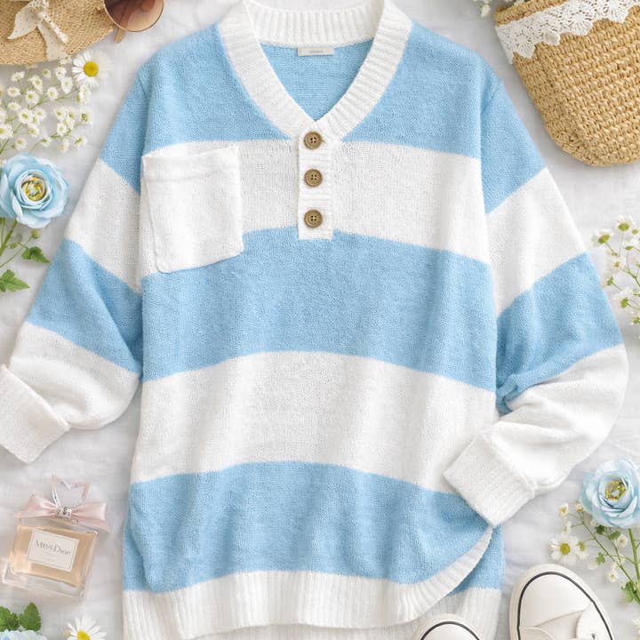 JadyK - Wholesale Button Down Shirt - Women's - Spring 2026: Lilly Breezy Button Up Stripes Blouse2