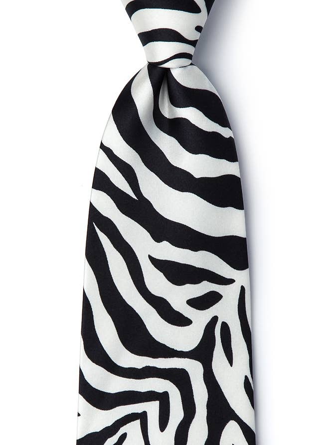Zebra Print Tie by Wild Ties - Black Silk for wholesale by Wild Ties