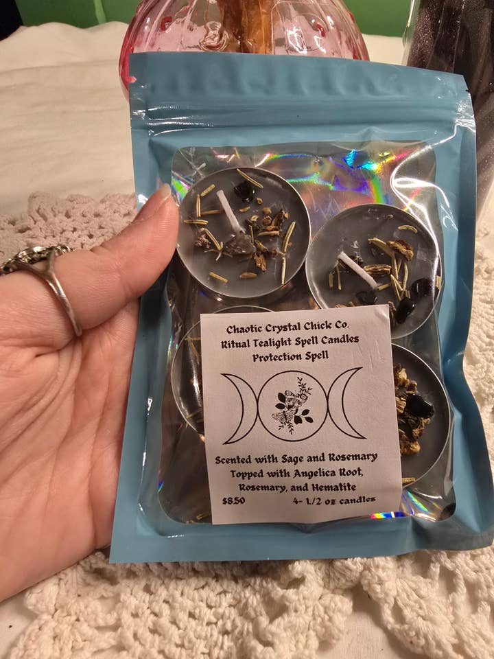 Ritual Tealight Protection Spell for wholesale by Chaotic Crystal Chick Co.