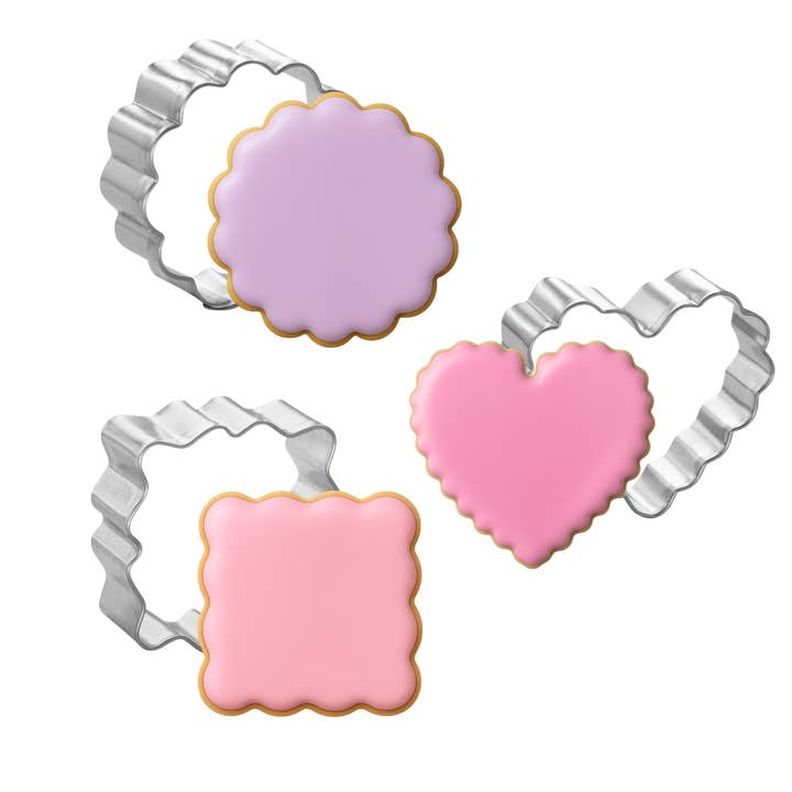 Mini Fluted Heart Round Square Cookie Cutter 3 Pc Set HS0468 for wholesale by CookieCutter.com