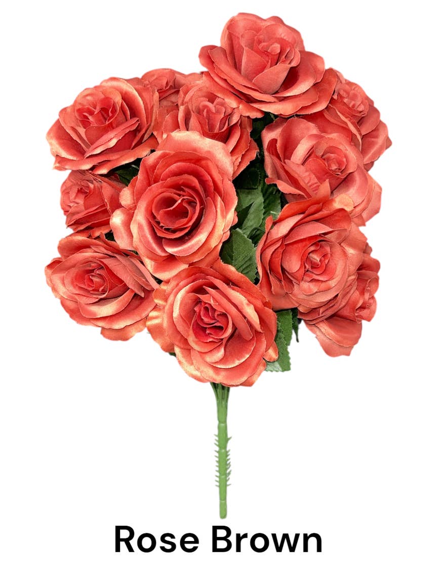 Thompson Wholesale - Wholesale Artificial Flowers - Color Fast Lillian Open Rose Bush (30 PK)30