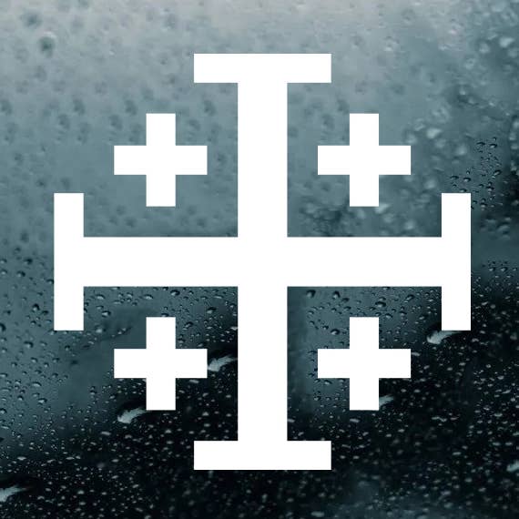 White 5" Jerusalem Cross Vinyl Decal Die Cut Sticker for wholesale by Minglewood Trading