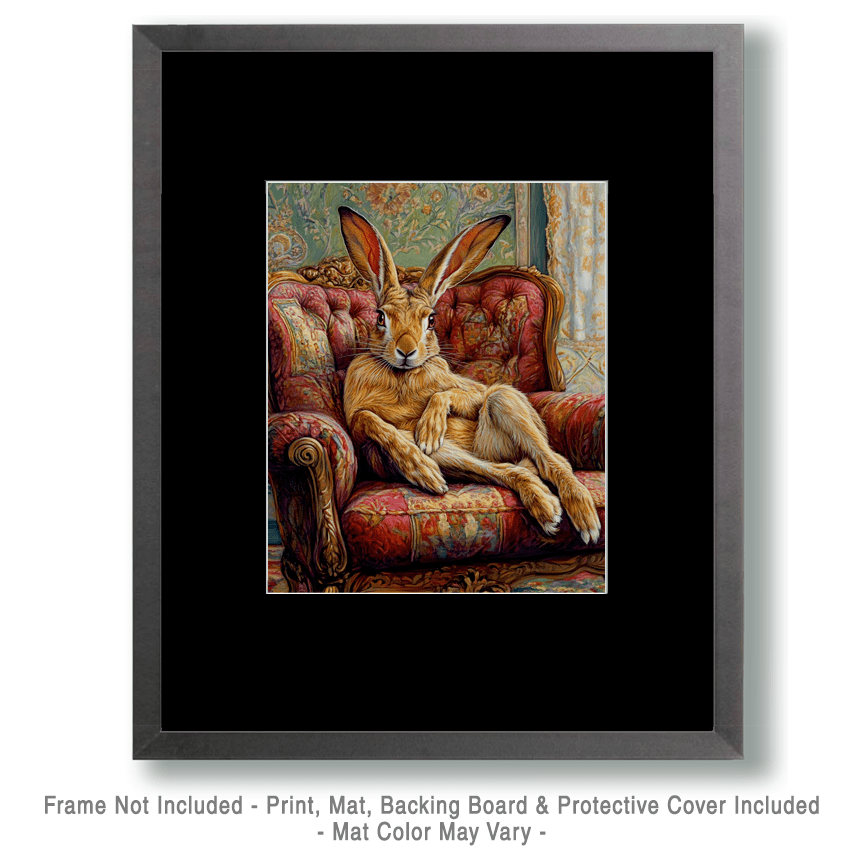 Mowbi - Wholesale Art Print - Jackrabbit Lounging in Chair - Bedroom Art Prints – 8″x10″ Artwork in 11″x14″ Mat1
