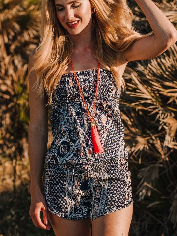 Boho Cancun blå sommer kort jumpsuit for engroshandel hos Miss Kitsch