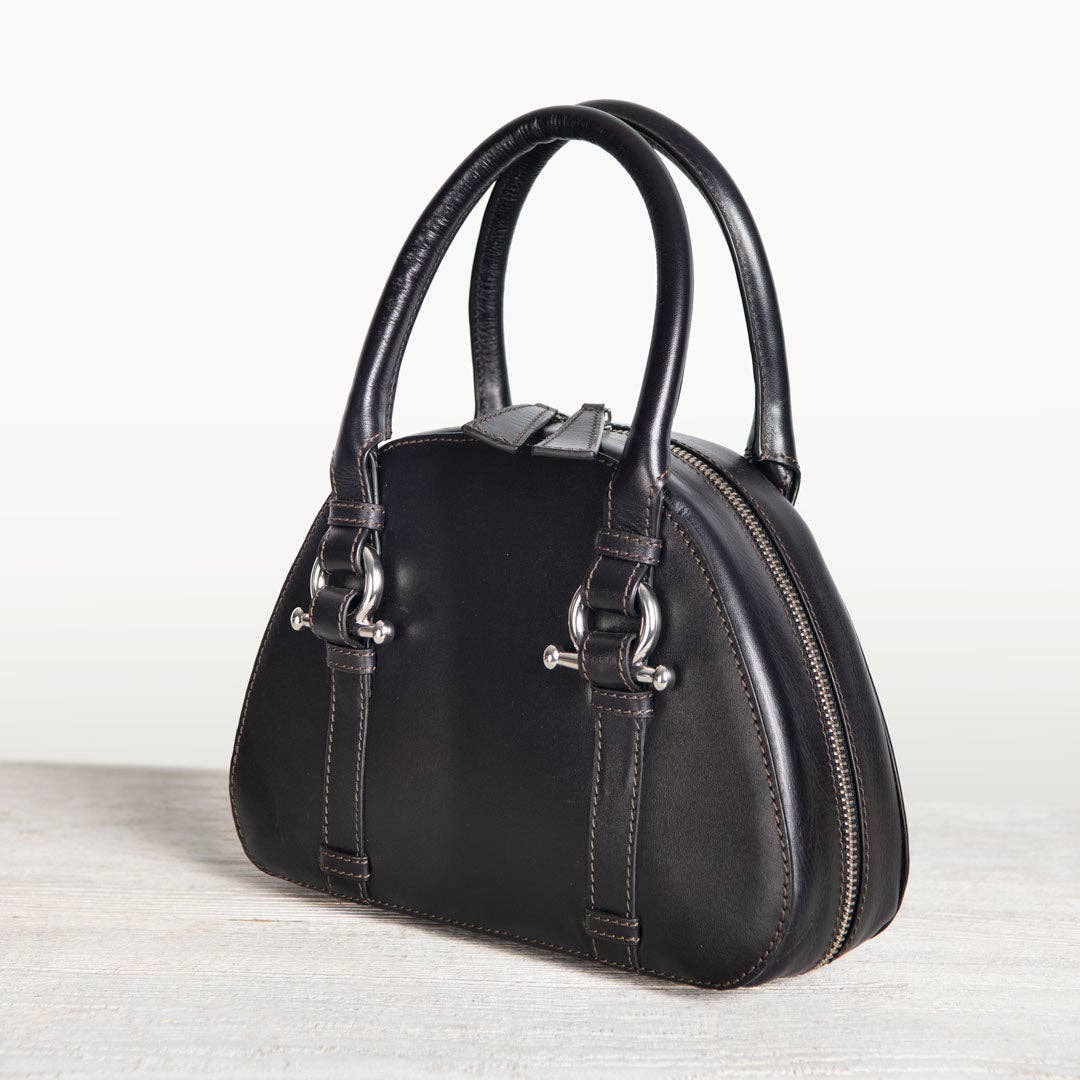 URBAN-EQUESTRIAN – Mala com alça superior – Mulher por atacado – Kella - Mala de Luxo em Pele com Detalhe de Freio de Cavalo em Preto0